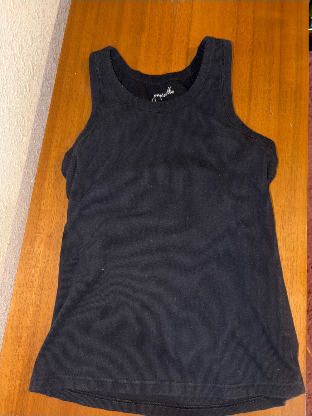 Cotton Black Ribbed Tank by Papinelle Built in Bra Size M
